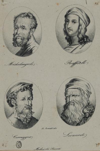 Ritratti di Michelangelo Buonarroti, Raffaello Sanzio, Correggio e Leonardo da Vinci