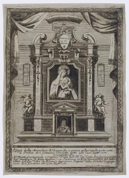 Effigie della Miracolosa B. Vergine che si venera nella Capella posta sotto il Portico di S. Giovanni Decolato detto alle Case Rotte
