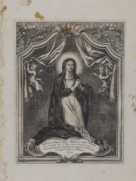 Miracolosa Imagine della Madonna della Solledad, che si venera nel S.to Ritiro della Senaura in cui si danno gli Esercitij Spirituali di S. Ignatio da P.P. della Compagnia di Gesù di Milano