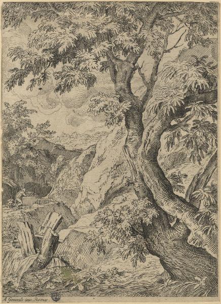 Paesaggio boschivo con San Girolamo e il leone