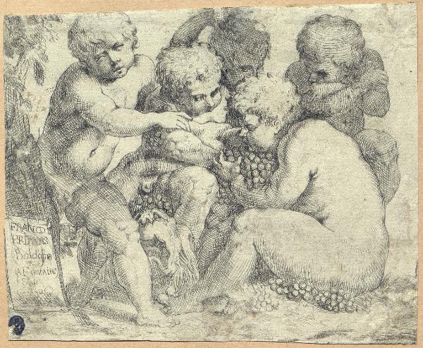 Baccanale con cinque bambini con grappoli d'uva