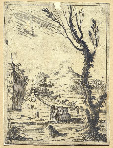 Paesaggio con albero e edifici