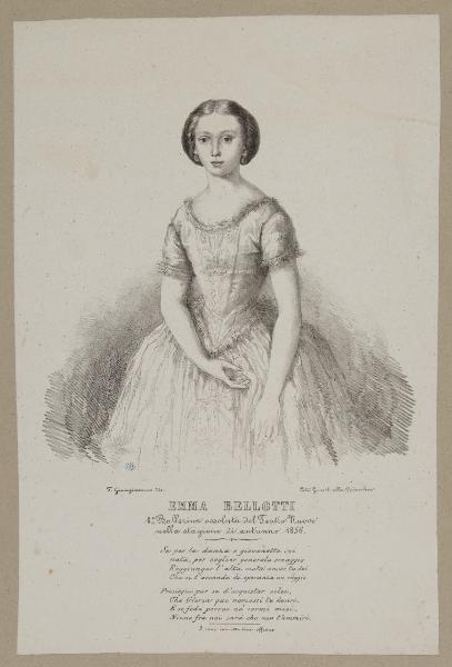 Emma Bellotti Prima Ballerina assoluta del Teatro Nuovo nella stagione di autunno 1856; Se per la danza, o giovinetta sei [...]
