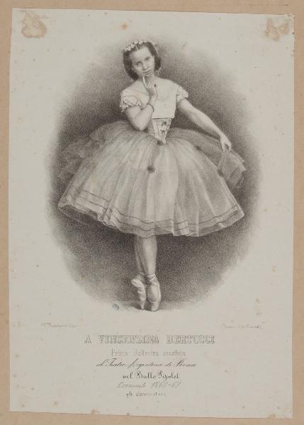 A Vicenzina Bertucci Prima Ballerina assoluta nel Teatro Argentina di Roma nel Ballo Pipelet. Carnevale 1860-61, gli ammiratori