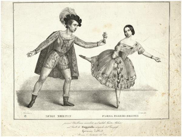 Luigi Bretin, Flora Fabbri-Bretin. Primi Ballerini assoluti nel nobile Teatro Alibert nel ballo "La Zingarella" composto dal coreografo Giovanni Fabbri