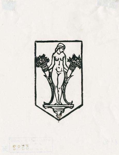 Ex libris raffigurante una fanciulla con due cornucopie