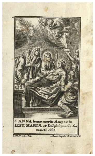 S. Anna bonae mortis Auspex in Iesu, Mariae et Iosephi praesentia sancte obit