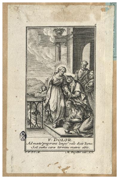 V Dolor. Ad morte properans longum vale dicit Iesus, sed suono carae tormine matrix abit