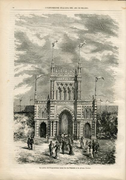 La porta dell'Esposizione verso la via Palestro e la piazza Cavour