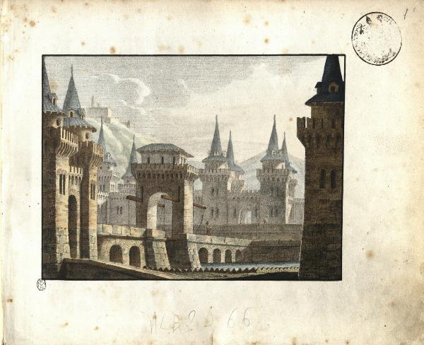 Esterno del castello della principessa Ezilda. Nell'Opera gli Arabi nelle Gallie. N. 31 (Avanti lettera)