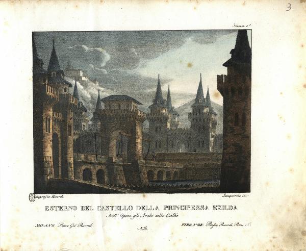 Esterno del castello della principessa Ezilda. Nell'Opera gli Arabi nelle Gallie. N. 31