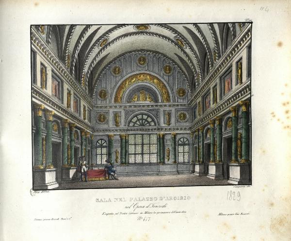 Sala nel Palazzo d'Argirio. nel Opera il Tancredi. Eseguita pel Teatro Carcano in Milano la primavera dell'anno 1829. N. 477