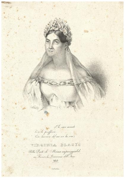 Virginia Blasis, nella parte di Norma impareggiabile, in Firenze la Quaresima dell'anno 1835