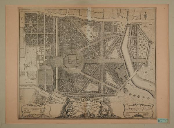 Plan General du Palais et Jardins de Kensington situè dans le Conté de Middlesex a 2 miles de Londres tres Exactement Leve