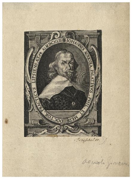 Iohannes Agricola Palatinus. Phil. et Med. doctor, practicus lipsiens aet. 54 A.o MDCXIII