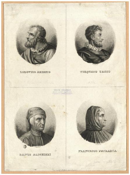 Ritratti di Ludovico Ariosto, Torquato Tasso, Dante Alighieri e Francesco Petrarca