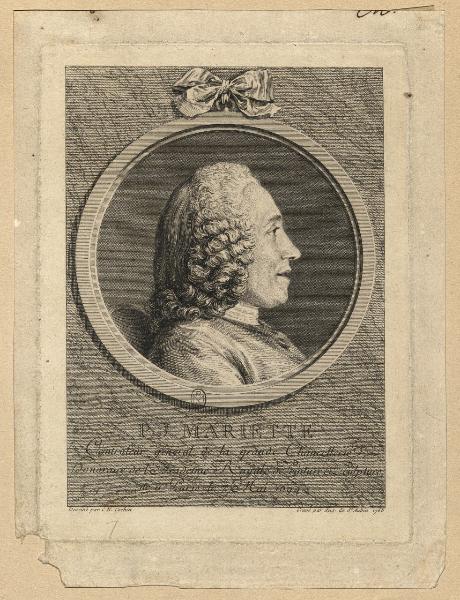 P. J. Mariette Controleur général de la grande Chancellerie honoraire de l'Académie Royale de Peinture et Sculpture, né à Paris le 7 Mai 1694
