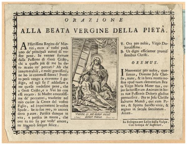 Orazione alla Beata Vergine della Pietà - Videte, si est dolor sicut dolor meus