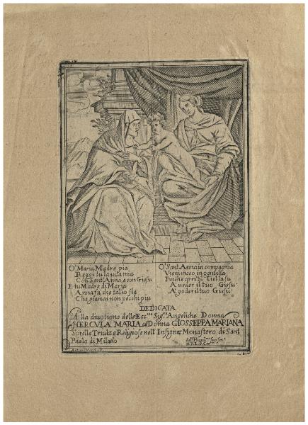 O'Maria Madre Pia reggi tu la vita mia con Sant'Anna, e con Giesu [...]