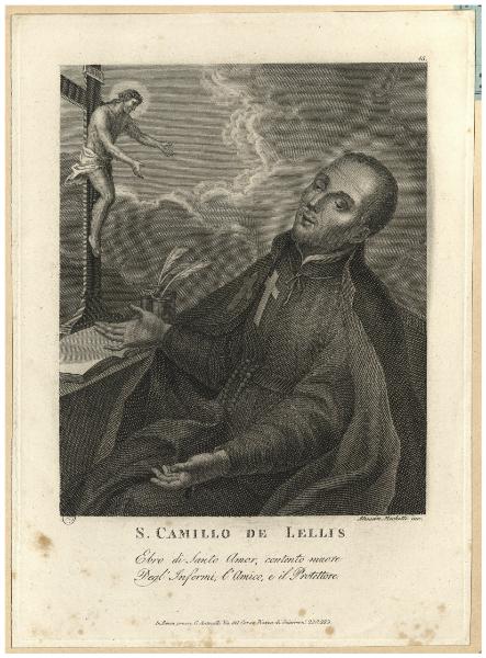 S. Camillo de Lellis ebro di Santo Amor, contento muore degl'Infermi, l'Amico, e il Protettore.