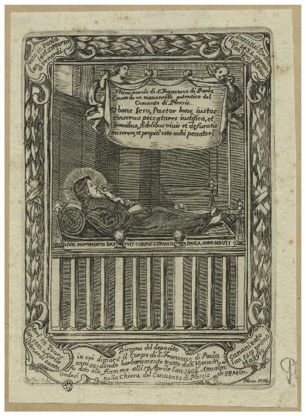 Ultime parole di S. Francesco di Paola cavate da un manoscrito autentico del Convento di Plessis / O bone Iesu, Pastor bone, iustos conserva peccatores iustifica, et omnibus fidelibus vivis et defunctis miserere, et propiti esto mihi peccatori