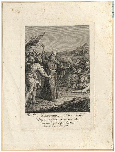 S. Laurentius a Brundusio Angustis Gentis Austriacae rebus Christiani nominis hostes erecta cruce deterret.