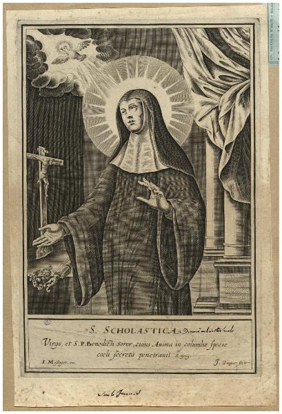 S. Scholastica virgo, et S. P. Benedicti soror, cuius Anima in columbae specie coeli secreta penetravit.