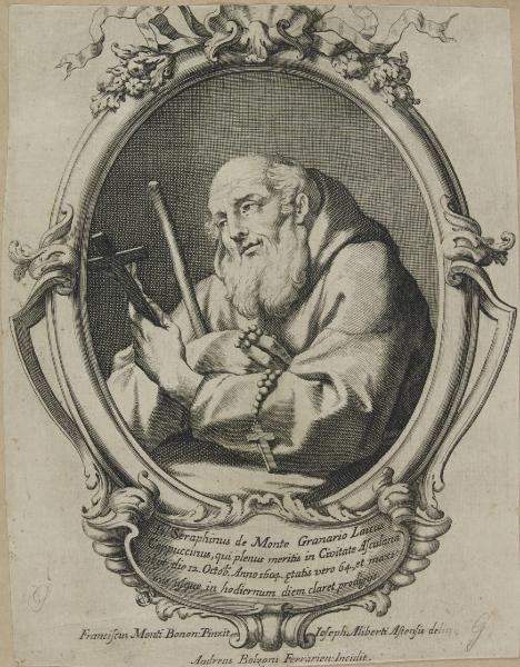 B. Seraphinus de Monte Granario laicus cappuccinus, qui plenus meritis in civitate Asculana obijt, die 12. Octob. anno 1604 aetatis vero 64, et maximi usque in hodiernum diem claret prodigijs.