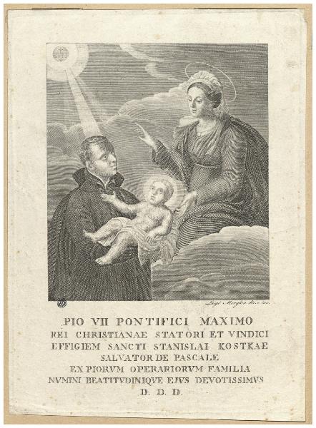 Pio 7. Pontifici Maximo rei christianae statori et vindici effigiem Sancti Stanislai Kostkae [...]