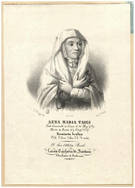 Anna Maria Taigi nata Giannetti in Siena [...] Terziaria scalza dell'Ordine della S.S. Trinità [...]