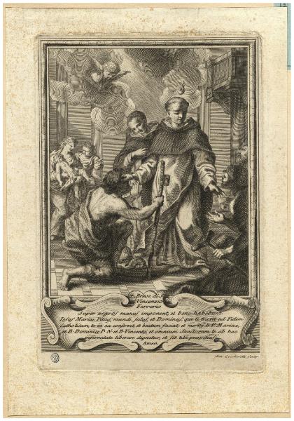 Breve di S. Vincenzio Ferrerio Super aegros manus imponent, et bene habebunt. Iesus Mariae Filius, mundi salus, et Dominus, qui te traxit ad fidem Catholicam, te in ea conservet, et beatum faciat [...]