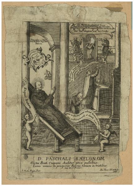 D. Paschali Baylon. O.M. Custos Beati Corporis: Auditur arca pulsibus: Lenis sonare in prosperis: Rebus tonare in tristibus.