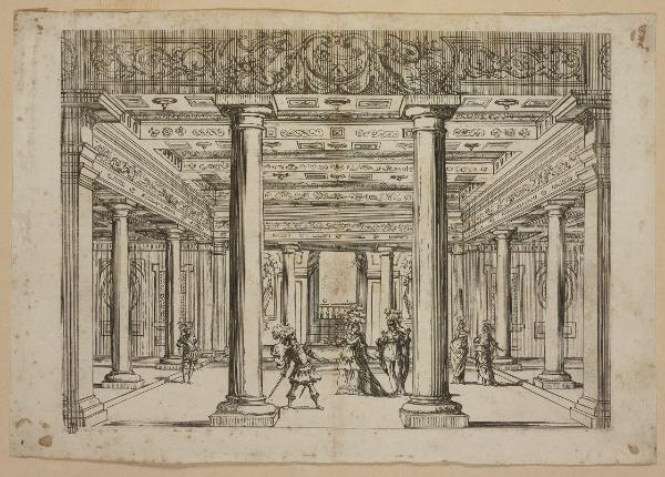 Interno di salone con dame e soldati - da Ercole in Tebe