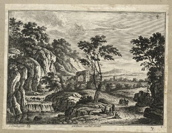 Paesaggio con fiume, rovine e figure