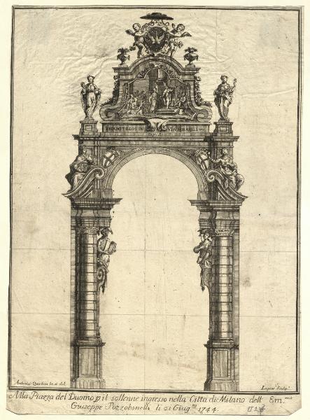 Alla Piazza del Duomo per il sollenne ingresso nella Città di Milano dell'Em.mo Giuseppe Pozzobonelli li 21 Giug.no 1744