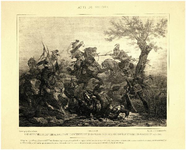 Atti di valoreIl brigadieri Cinietti 1°regg.to Genoca cavalleria nel combattimento di Volta mantovana salva dagli austriaci il sott.te marchese Marazzani (27 Luglio 1848)