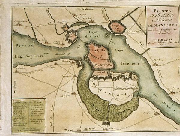 Pianta / Della Città / e Fortezza / di Mantova / con le sue fortificazioni / e adiacenze / in Firenze / Presso Niccolò Pagni, e Gius: Bardi / 1796.