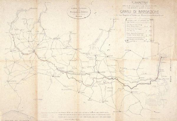 PLANIMETRIA / delle vie di comunicazioni nella VALLE DEL PO / con particolare riguardo ai progettati / CANALI DI NAVIGAZIONE / dal Lago Maggiore all'Adriatico per Milano - Cremona - Mantova - Venezia