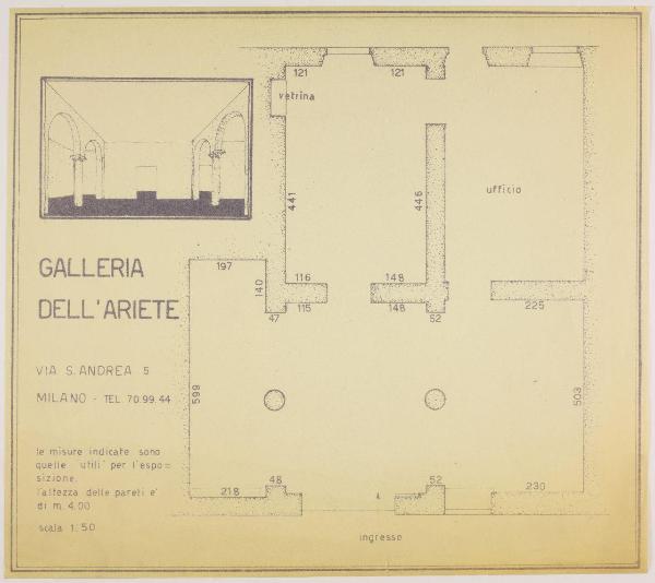 Pianta e prospetto della galleria dell'Ariete a Milano