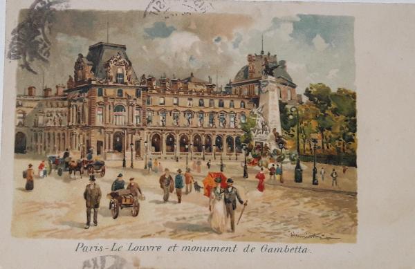 Paris - Le Louvre et monument de Gambetta