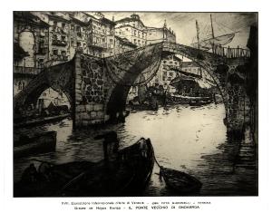 Venezia - XVII Esposizione Internazionale d'Arte - E. Braüez de Hoyos, Il ponte vecchio di Ondarroa, incisione (?)