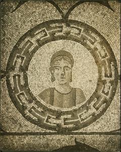 Aquileia - Basilica. Particolare del mosaico pavimentale con il ritratto di una donatrice (IV sec.).