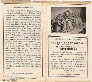 Pieghevole.L'Ultima Cena,Comunione Pasquale 1912.