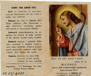 Gesù Evangelizzatore.Ricordo Comunione Pasquale.Gambara 1927.