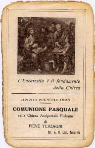 Moltiplicazione dei pani e dei pesci.Comunione Pasquale 1925, Pieve Terzagni.