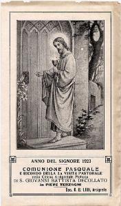 Gesù Evangelizzatore.Anno del Signore 1923.Comunione Pasquale, e ricordo della seconda visita Pastorale-Pieve Terzagni.