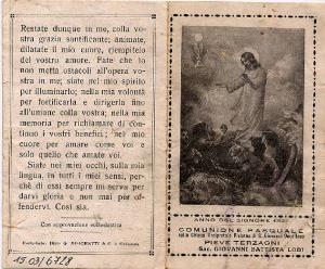 Pieghevole.Gesù che cammina sulle acque.Anno del Signore,1921.Comunione Pasquale.Pieve Terzagni.