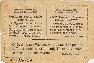 Giubileo Sacerdotale di S.S. PIO IX,Giubileo Episcopale di S.E.Mons. G.Gazzani-Anno del Signore 1929-Comunione Pasquale-Pescarolo.