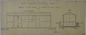 Pianta e sezione del fabbricato palestra dell'Ospedale Psichiatrico Provinciale di Milano (Mombello)