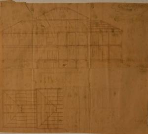 Sezione dell'edificio e pianta del sistema di copertura del fabbricato n. 3 dell'Ospedale Psichiatrico Provinciale di Milano (Mombello)